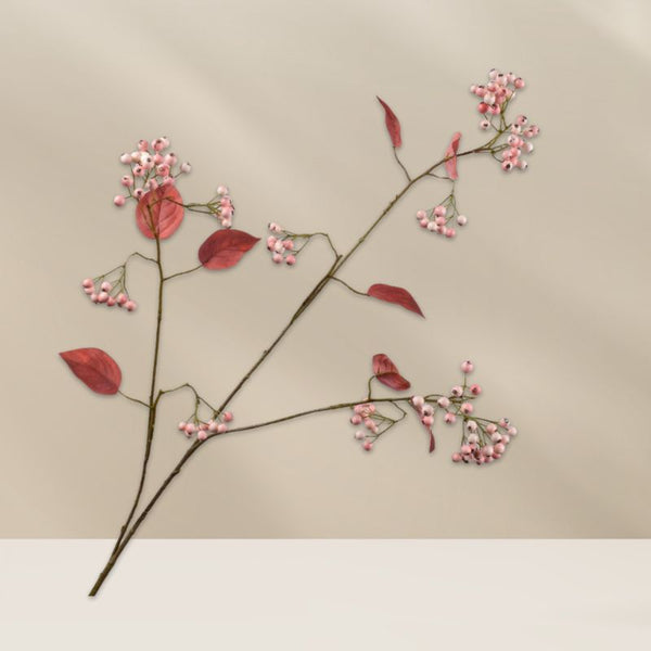 Handgemaakte bessentak in warme roze herfsttinten van 94 cm, ideaal voor middelhoge vazen.